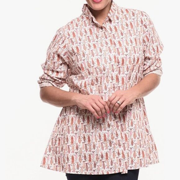 Tulip Clothing Logan Button Down Shirt Red Fish Print XS Made in India - Picture 3 of 14
